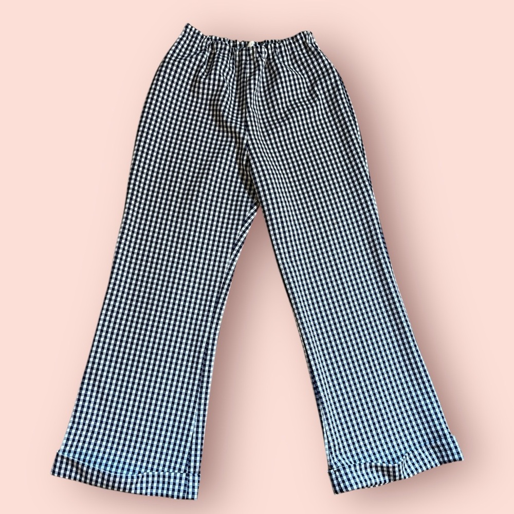 Vintage 70’s Blue and White Checkered Bell Bottoms with Elastic Waist